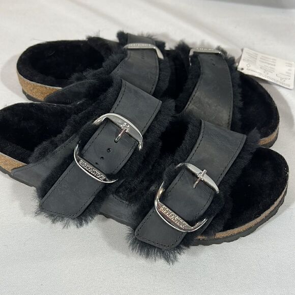 BIRKENSTOCK ARIZONA BIG BUCKLE SHEARLING SANDALS BLACK NWT Various - Picture 3 of 11